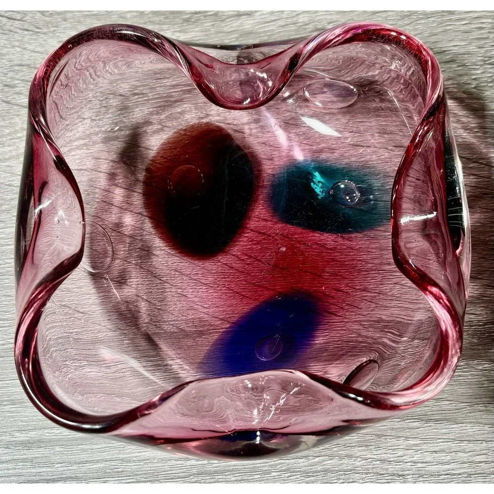 Vintage Mid Century Modern Italian Hand-Blown Cranberry Art Glass Ashtray / Bowl
